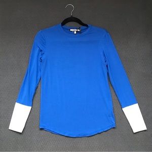 NWT Ava Lea Long Sleeve Top Cobalt Blue White Color Block Sleeves Soft Comfy XS